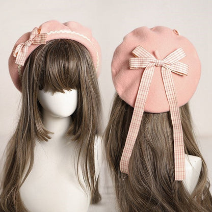 – Schleife mit kariertem Barett 10 Akzente Verzierte Optionen Farbe