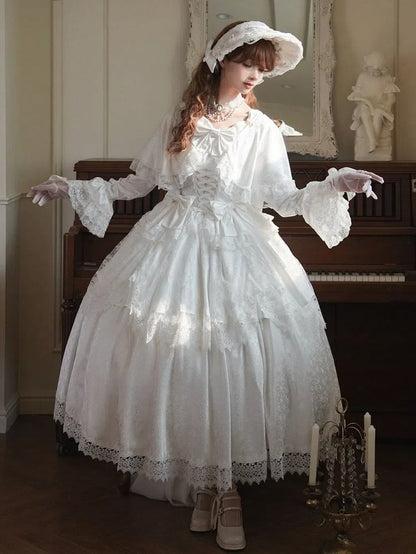 Weißes Cape-Design Shiro-Kleid Rosettenstoff Hanayome Lolita Einteiler