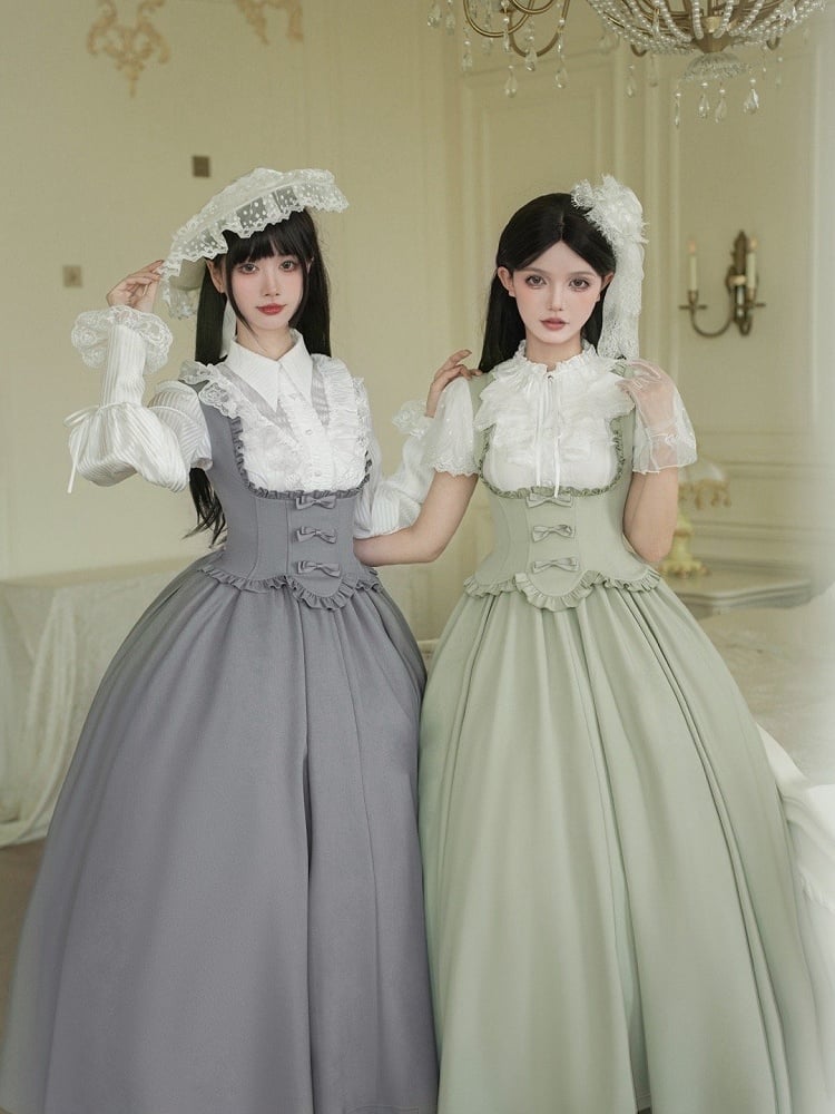 Ruffle Bust Elegant Jumper Lolita Edge Gray Scalloped Classic Under Trimming Skirt Dress