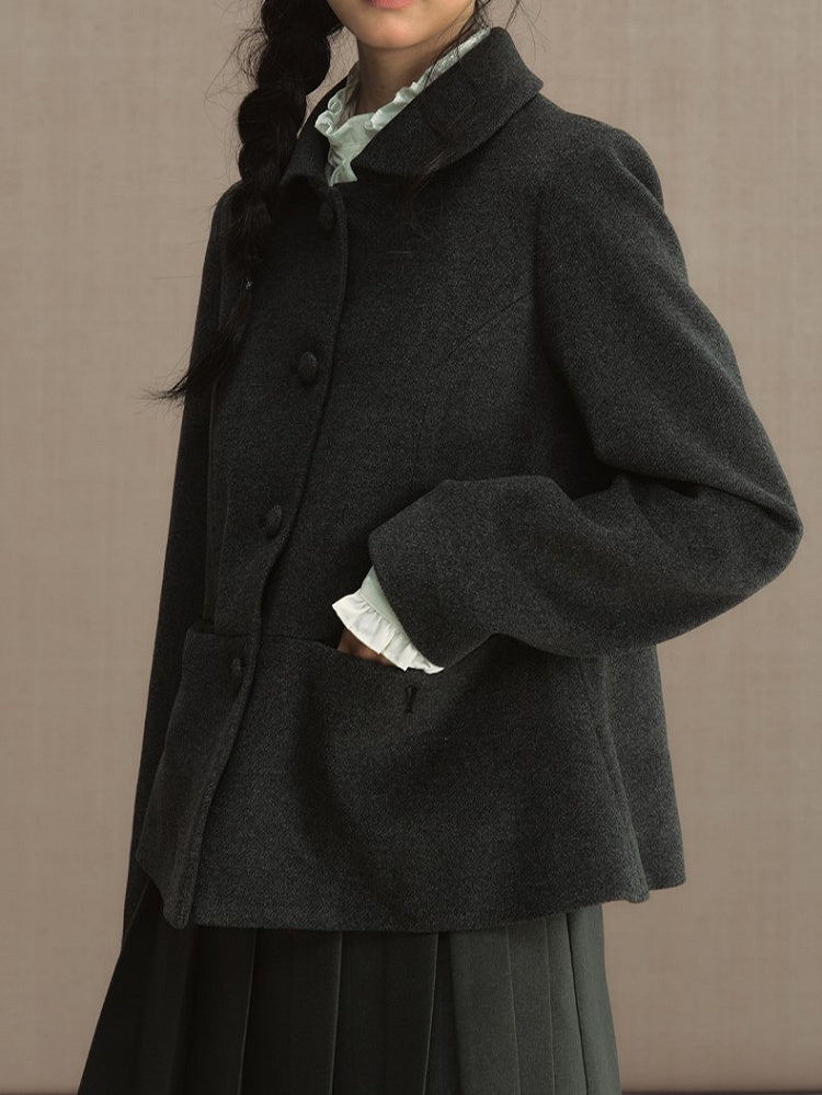 Dark Gray Peter Pan Collar Blazer with Bow Accent