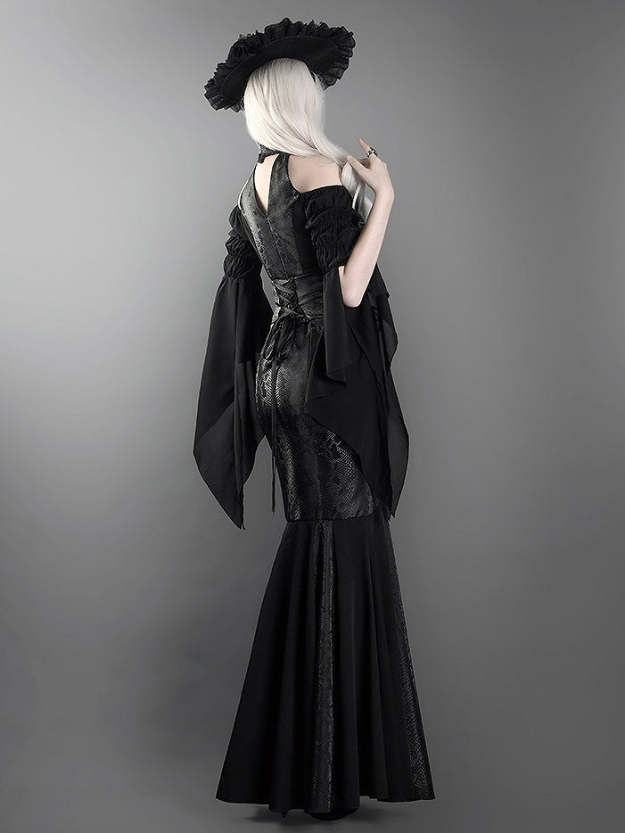 ブラックハイウエストスネークスキングレインゴシックロリータマーメイドスカート