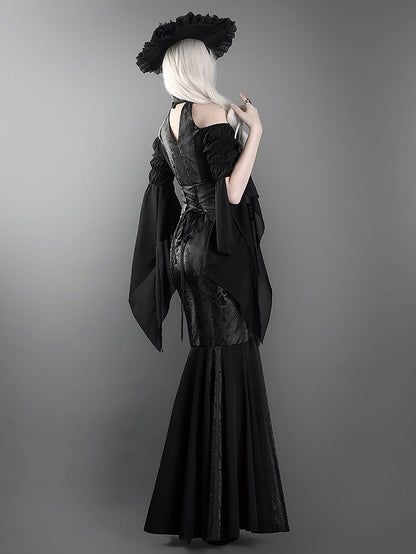 ブラックハイウエストスネークスキングレインゴシックロリータマーメイドスカート