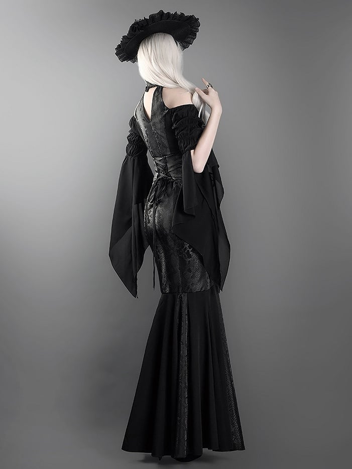 Black Open Shoulders Gothic Lolita Snakeskin Grain Top