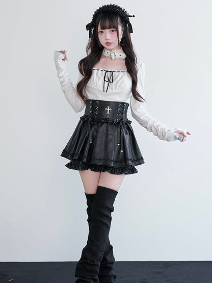 White Choker-Integrated Jirai Kei Top Square Neck