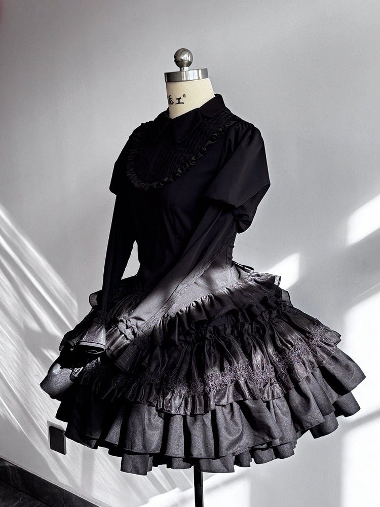 Black Juliette Sleeves Moth Wings Shaped Collar Blouse