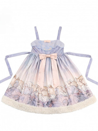 Dress Lolita with Cloud and JSK Purple Hem Sheep Print Sweet Plush
