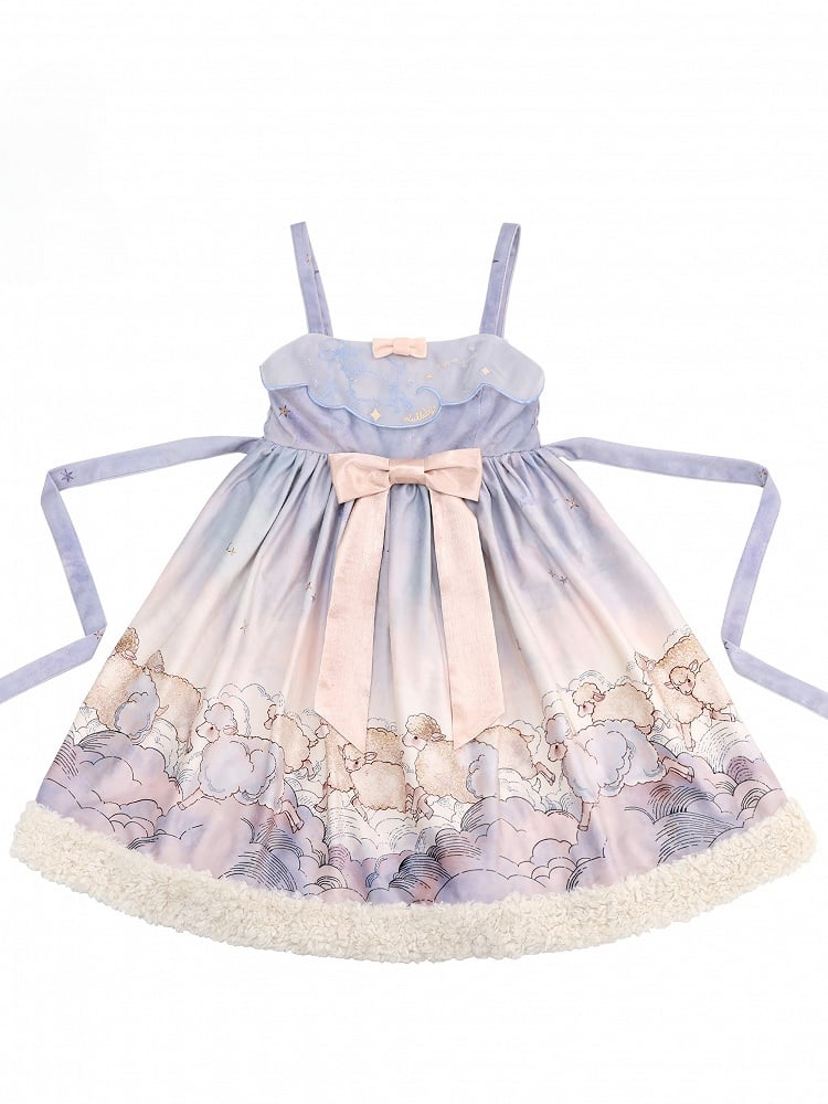 Purple and Print Cloud Dress Plush Sweet JSK with Sheep Lolita Hem