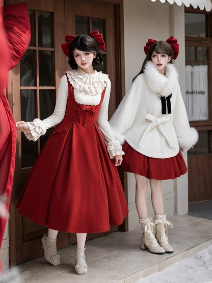Long Rosette Boned Dress Version Lolita Waist Red Embroidery