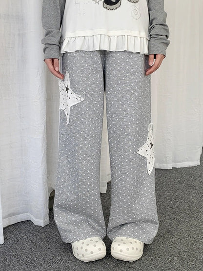 Polka Dot Trousers with Star Embellishment in Gray - Solkatt