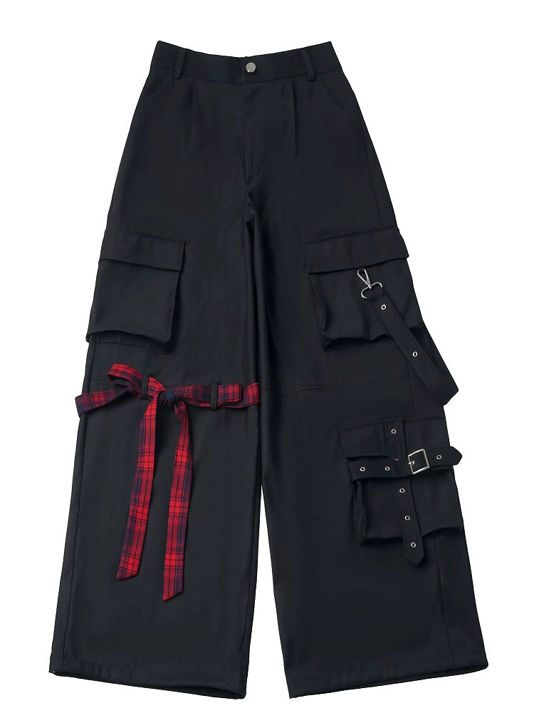 Black Straight-Leg Cargo Trousers with 3D Pockets - PINK SAVIOR