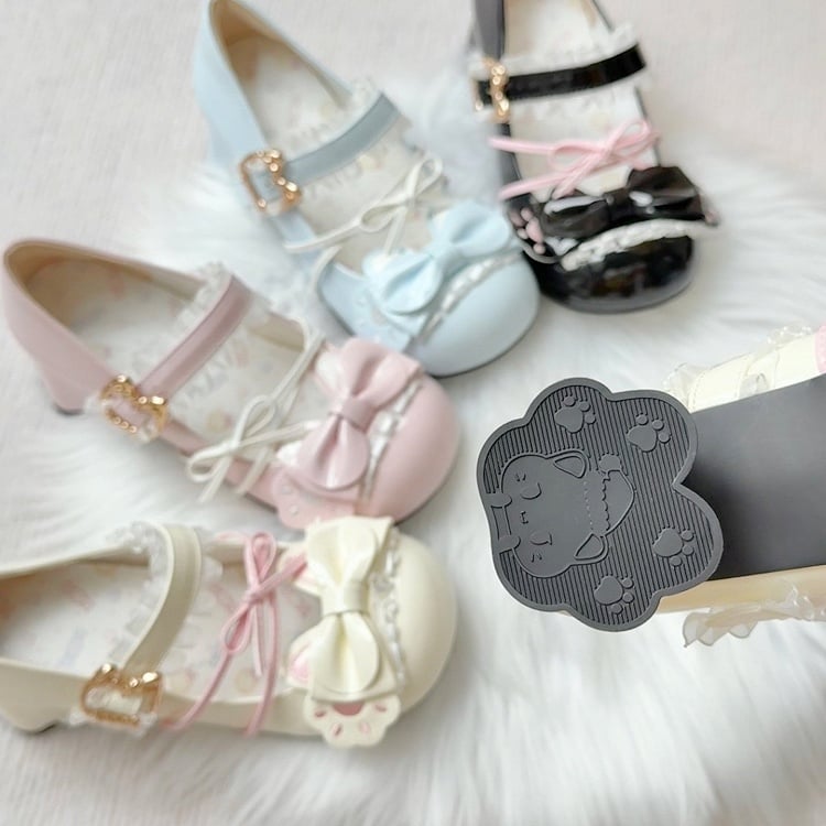 in Mid-heeled Shoes Design Sweet Bow Cat-paw Decor Round-toe Lolita