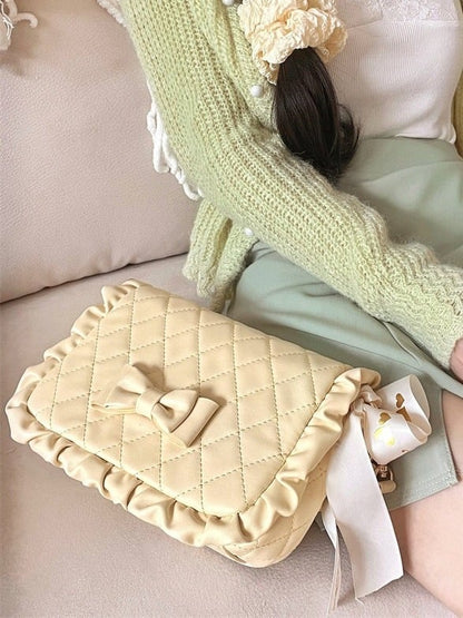 Yellow Lolita Bag with Diamond Pattern and Bow Accents - Seraphim