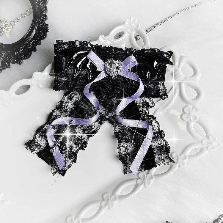 ジライケイ バットウィング ハートラインストーン装飾ちょう結びヘアクリップ