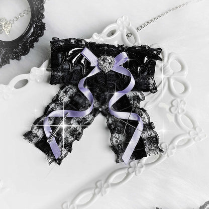 ジライケイ バットウィング ハートラインストーン装飾ちょう結びヘアクリップ