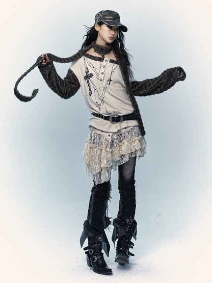 Off-Shoulder Cross Apricot Top mit Schal