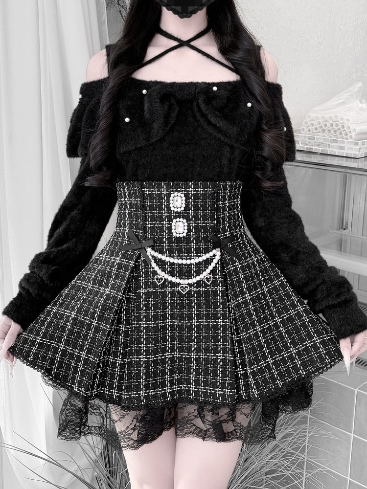 Jirai for a Kei Plush Convertible Sweet 2-in-1 Mink Bow Black Collar Sweater: Look Sophisticated