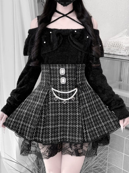 Jirai for a Kei Plush Convertible Sweet 2-in-1 Mink Bow Black Collar Sweater: Look Sophisticated