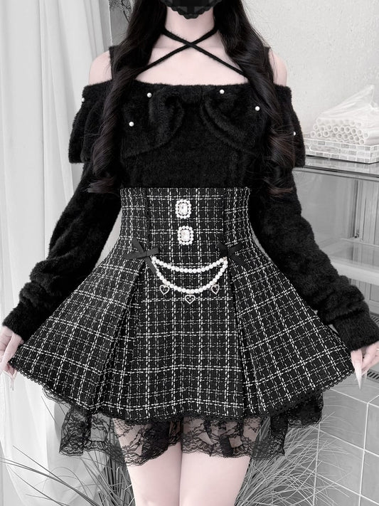 Jirai for a Kei Plush Convertible Sweet 2-in-1 Mink Bow Black Collar Sweater: Look Sophisticated