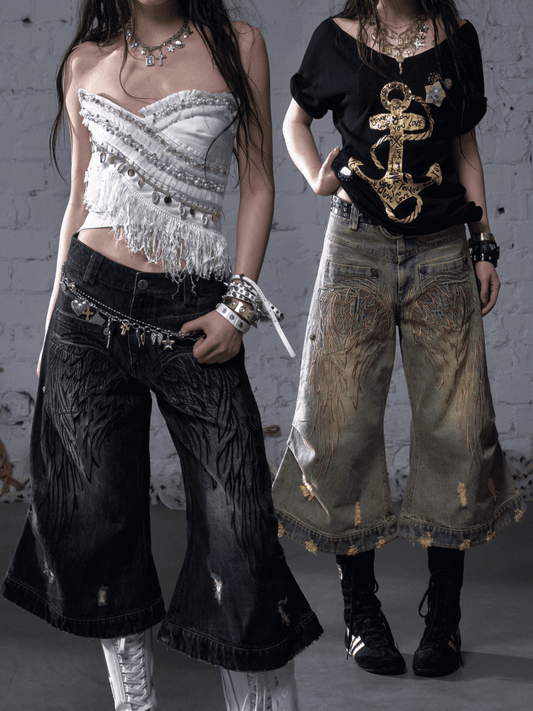 Angel Blue/Yellow Faded Wash Distressed Holes