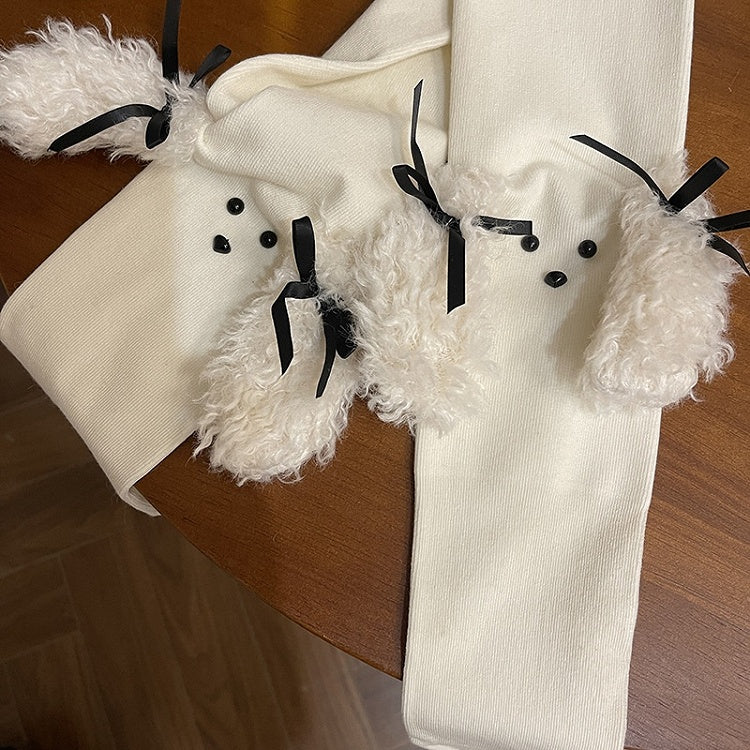 ブラック/ホワイトのスイートパピーイヤーリボンタイツ