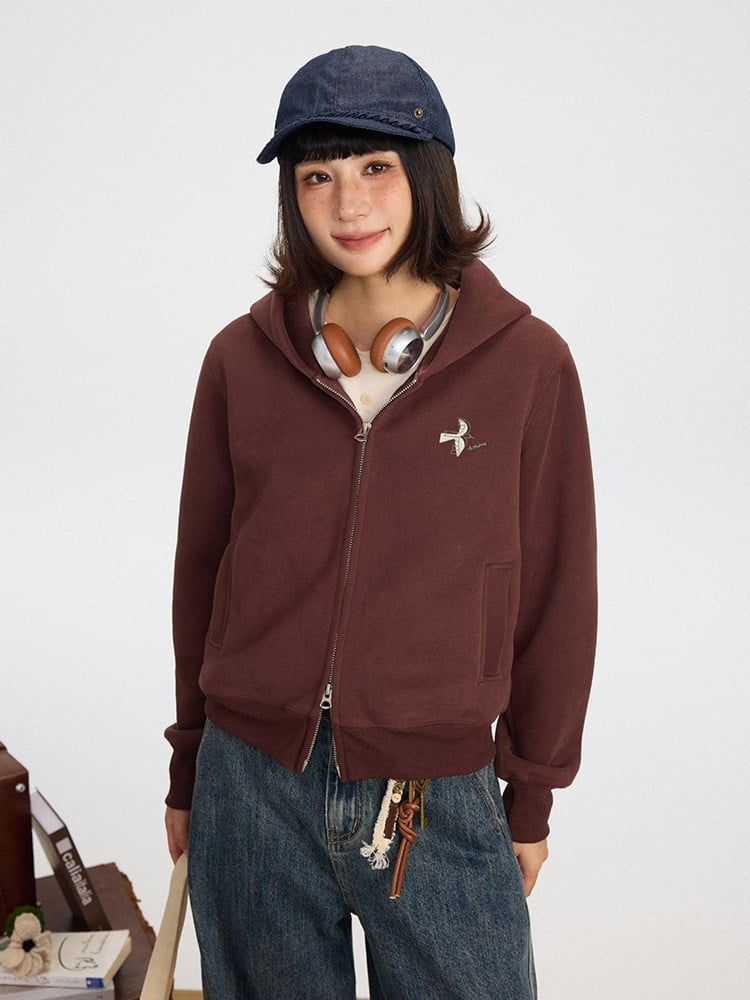 Vintage Red Double-Pull Wine Hoodie Zipper Placket