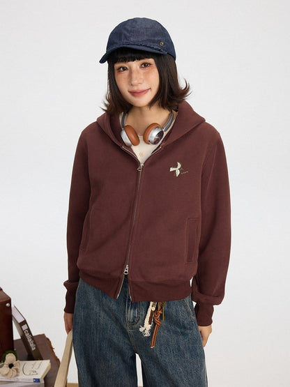 Vintage Red Double-Pull Wine Hoodie Zipper Placket