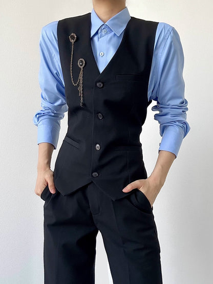 V-Neck Back Ouji Black with Lolita Suit  Ties Adjustable Vest