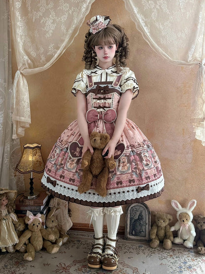 Cream Peter Pan Collar Lolita Ruffled Blouse with Brown Trim - Stars Fall on the Foggy Island