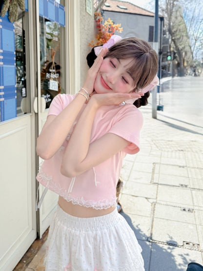 バージョンTシャツ 猫アップリケ ロング/ショート ピンク プラッシュ