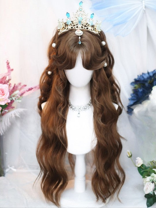 With Wavy Wig Curtain Bangs 70-75CM Blonde/Brown/Light Blonde
