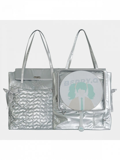 4 Colors Heart Pattern Detail Ita Bag with Transparent Window for Daily Use - Berry Q
