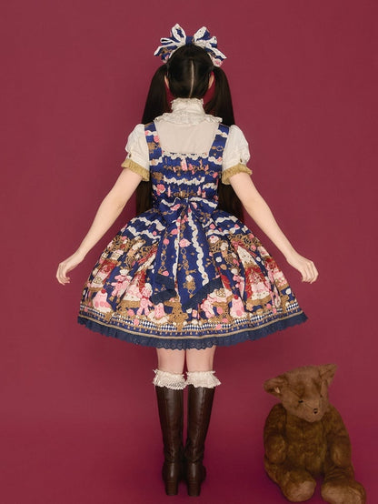 Lolita and Print Dress Details Sweet Bow Lace JSK Cake Blue Bear with Trim Dark