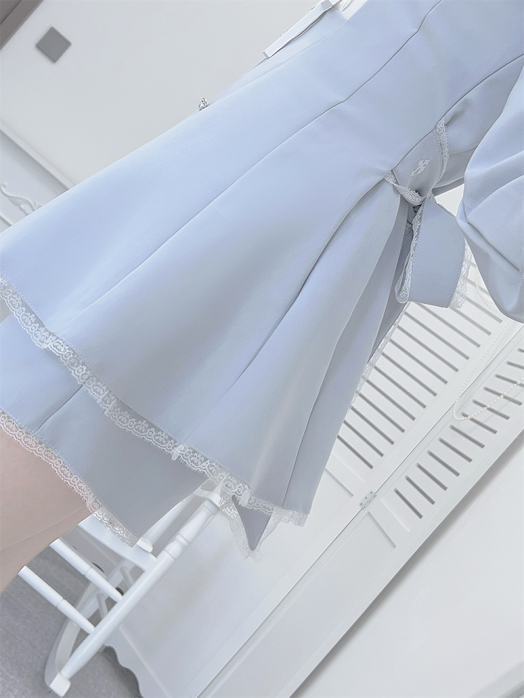Water Kei Collar Blue Jirai Ensemble: Dress Ethereal Cross-Embroidered