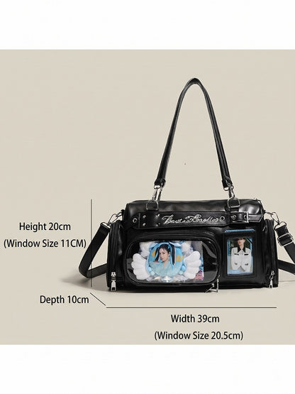 4-Color Transparent Window Ita Crossbody Bag Buckle Side Pockets