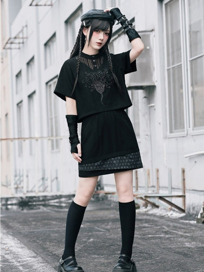Gothic Asymmetric Layered Patch Skirt with Shell Motif - Quirky Hut