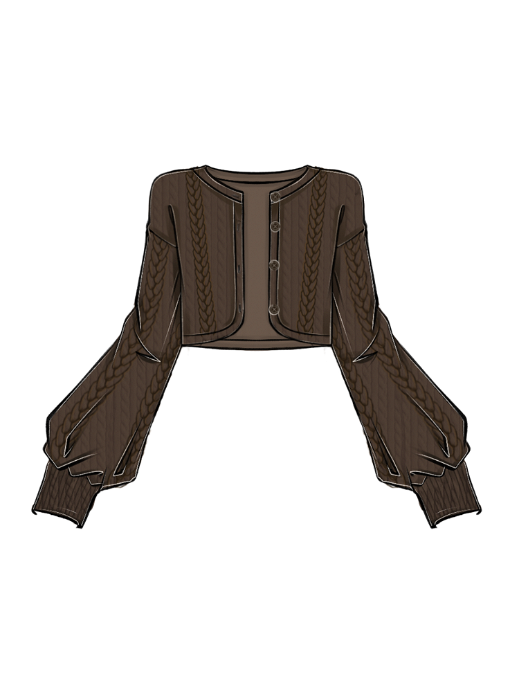 Knit with Size Plus Button-Down Preppy Neck Round Brown Cardigan Front