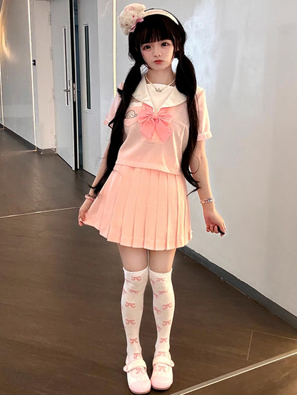 Little Seal Pink Sailor Collar JK Uniform Top with Free Bow Tie