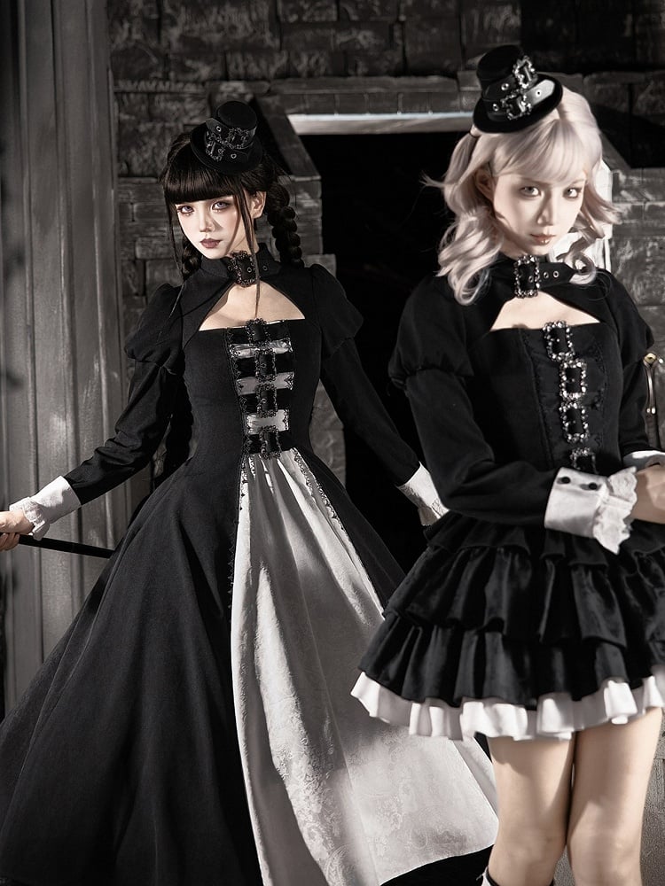 Black Lolita Mini Hat with Metal Buckle Accents - With PUJI