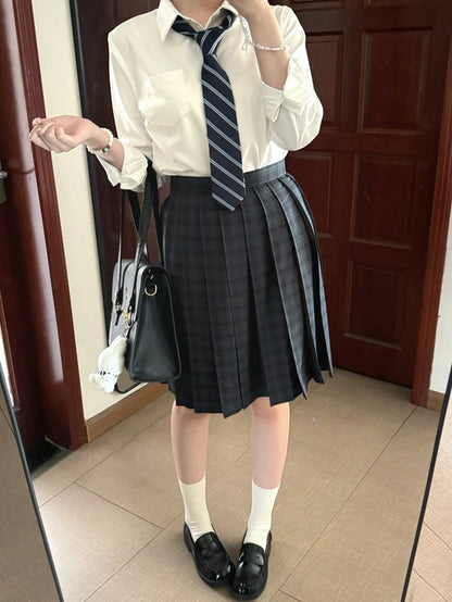 Length 42CM/45CM/55CM/65CM Plaid Uniform Pleated Skirt JK Green Pattern