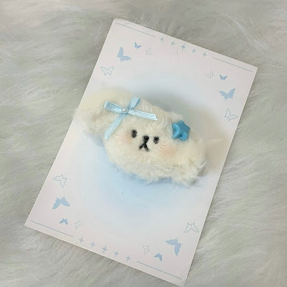 Blue/Pink/Black Plush Puppy Bow Hairclip