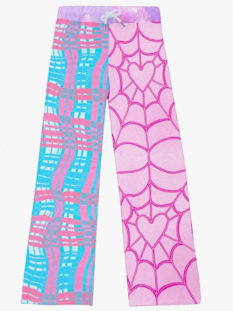 Plaid Pattern Y2K Web BluePink Flare Pants And Spider Silhouette