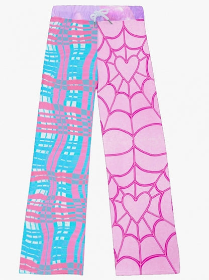 Plaid Pattern Y2K Web BluePink Flare Pants And Spider Silhouette