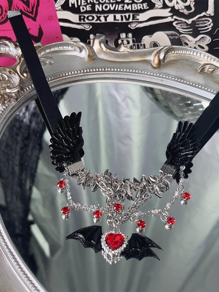 Y2K ウィングハート型ペンダントパンクチョーカー