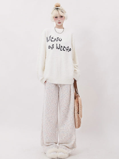 Straight-Leg Oatmeal Waist Drawstring Pants Cozy with