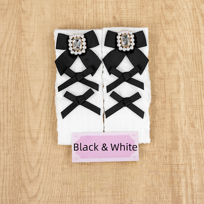 with Square 6 Jirai Rhinestone Socks Decoration Bow Calf Kei Colors