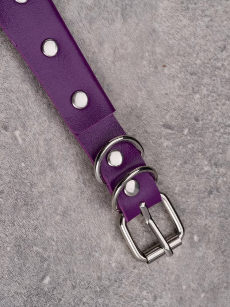 Gothic Choker Cross Decorated Details Purple Rhinestone Pendant Studs