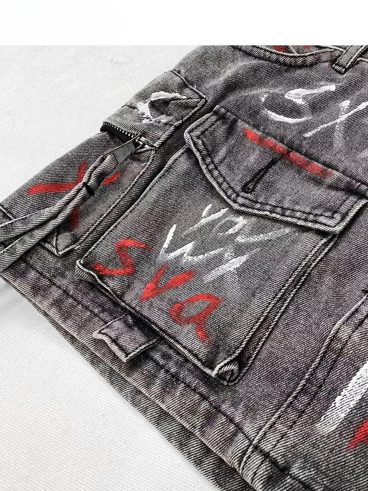 Rock Glamorous Print Bittersüß Verzierte Taschen Buchstabe Grau