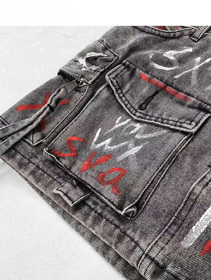 Rock Glamorous Print Bittersüß Verzierte Taschen Buchstabe Grau