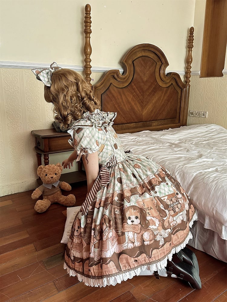 Süßes Lolita-Kleid mit kurzen Ärmeln in Grün von Puppy and Biscuit