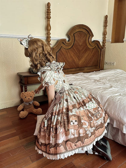 Süßes Lolita-Kleid mit kurzen Ärmeln in Grün von Puppy and Biscuit